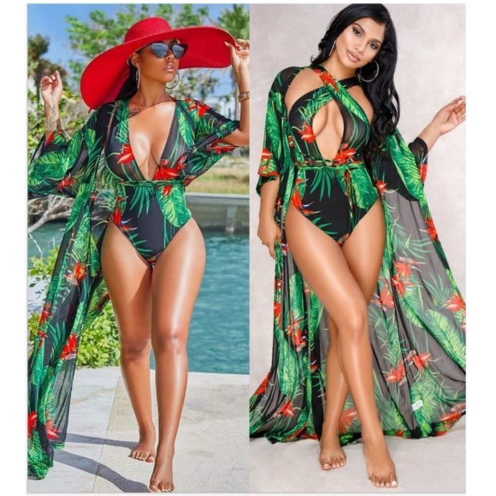 Sexy tropical swimsuit with matching cover up